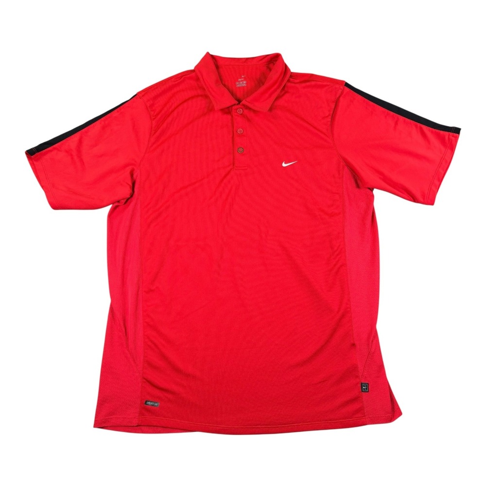 Nike Court Dri-FIT UV Men's XXL Red Black Tennis Polo Shirt Mesh Performance